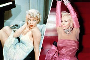 Marilyn in her classic white dress and her in her iconic pink dress