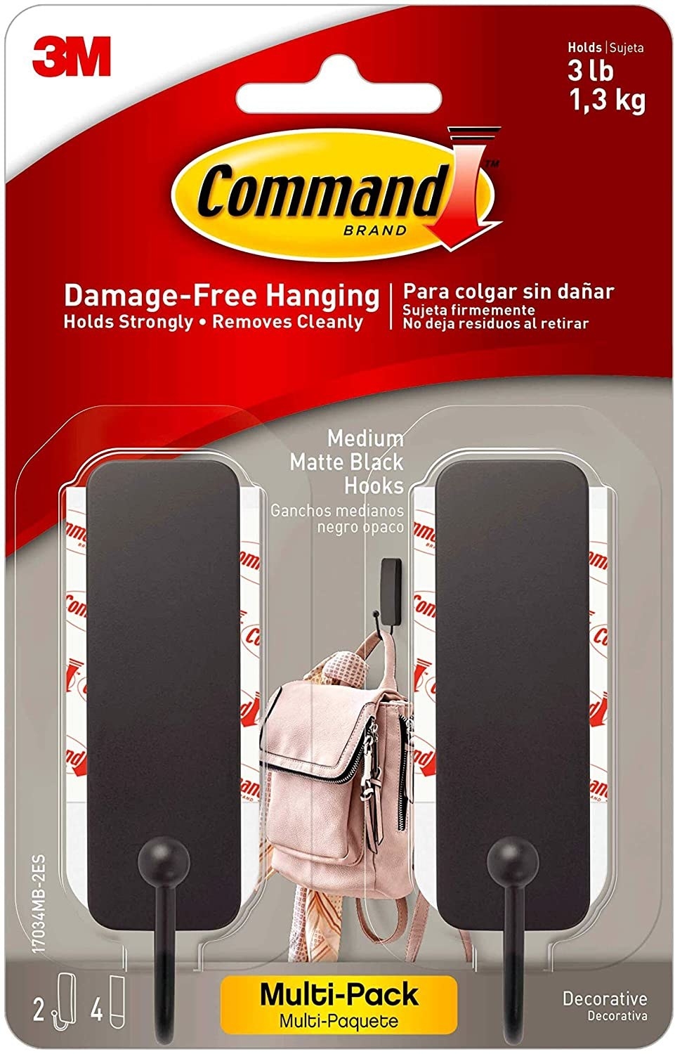 2 Command brand dark colored decorative hooks in package.