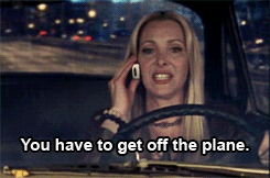 Phoebe driving to the airport and telling rachel to get off the plane
