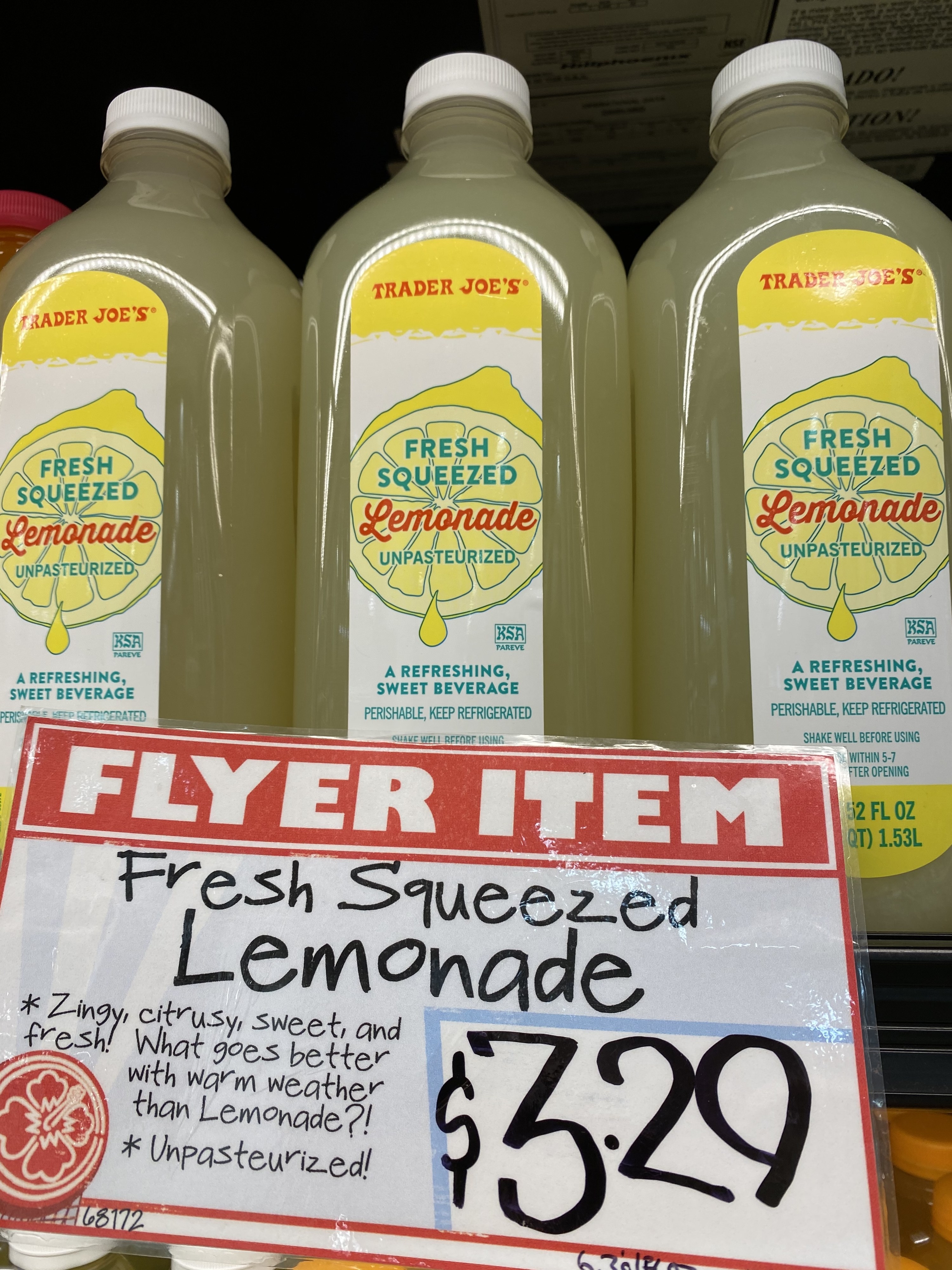 Trader Joe&#x27;s fresh squeeze lemonade.