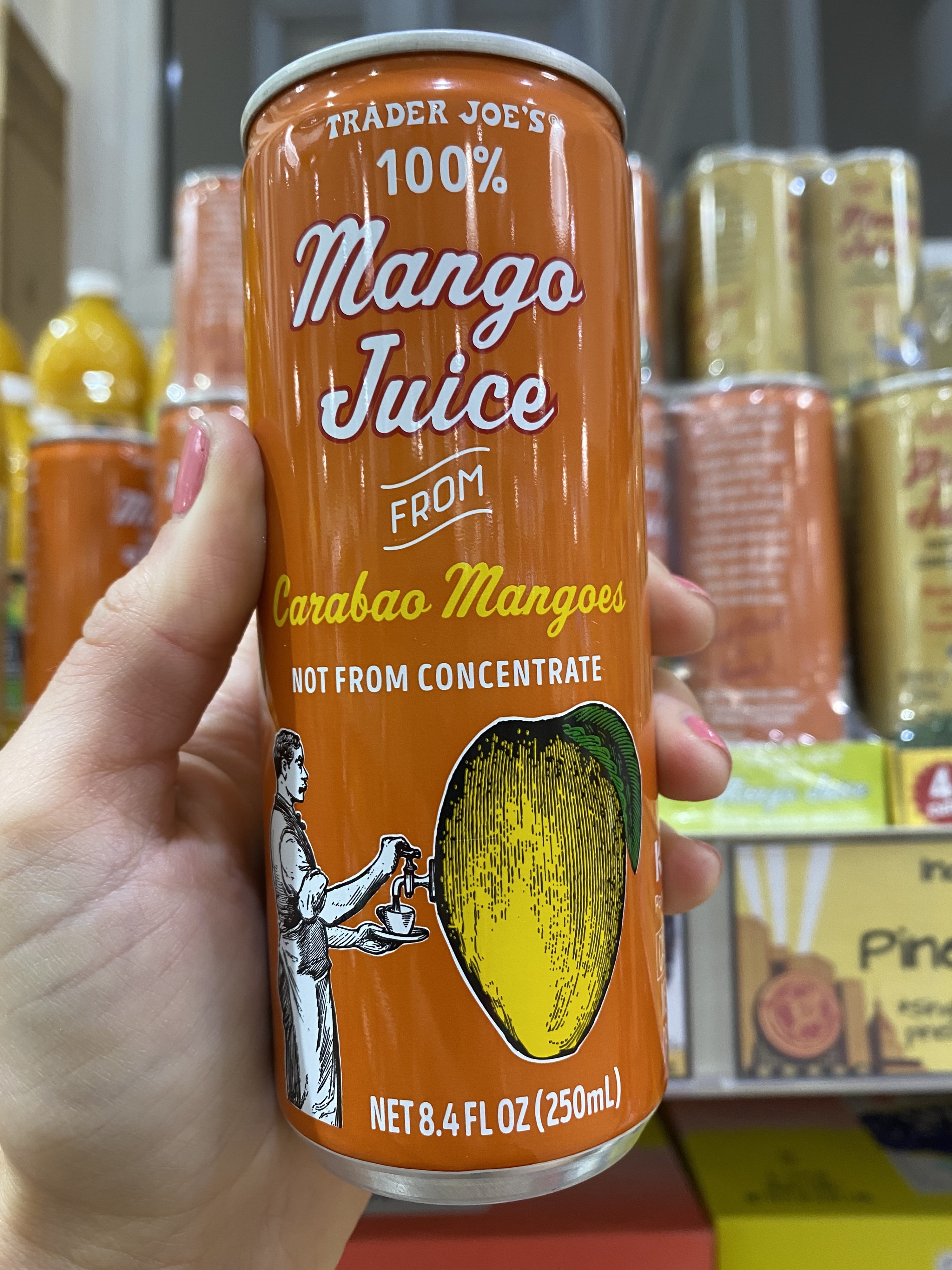 A can of Trader Joe&#x27;s mango juice.