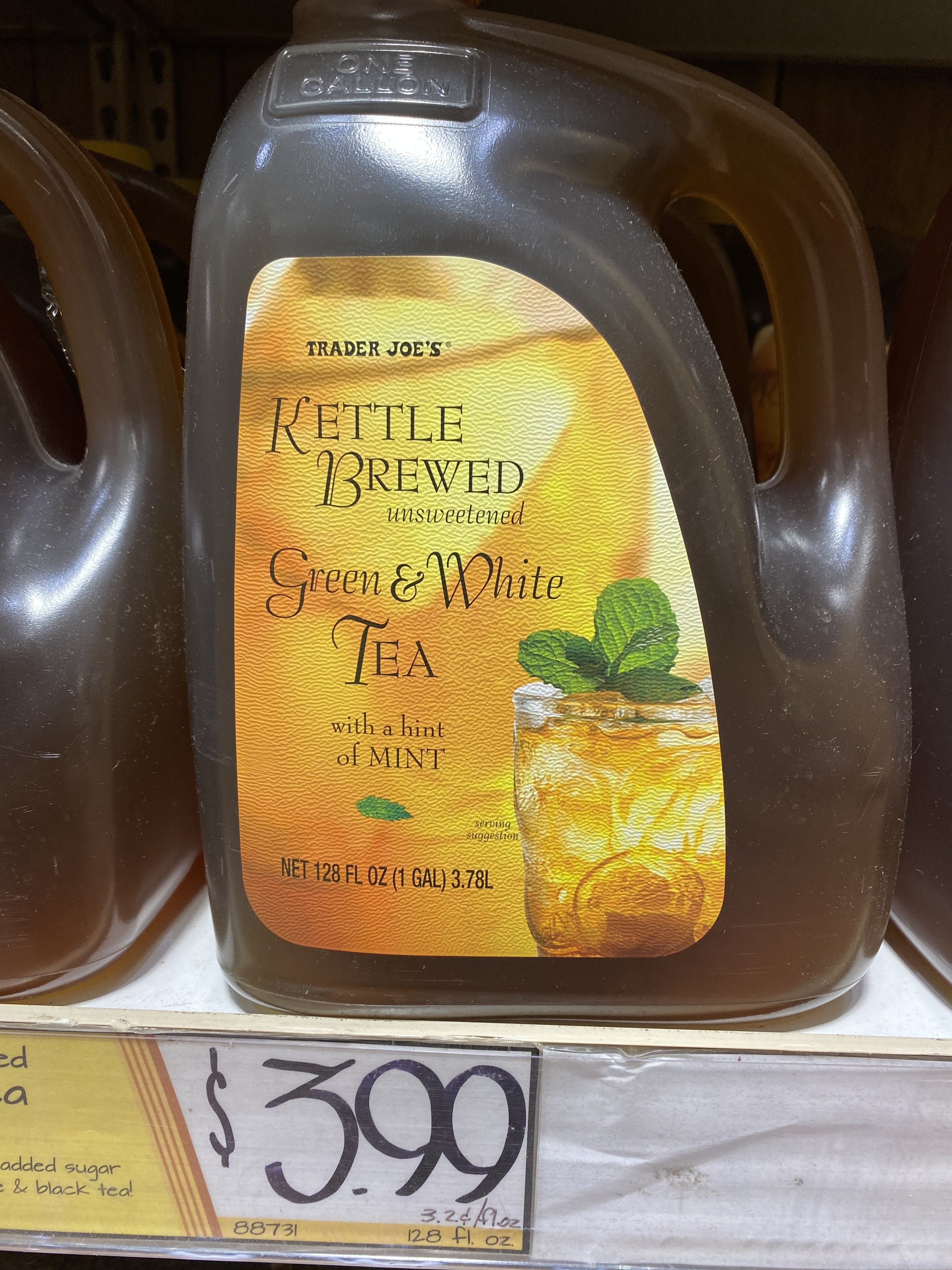 Gallon jugs of kettle brewed iced tea.