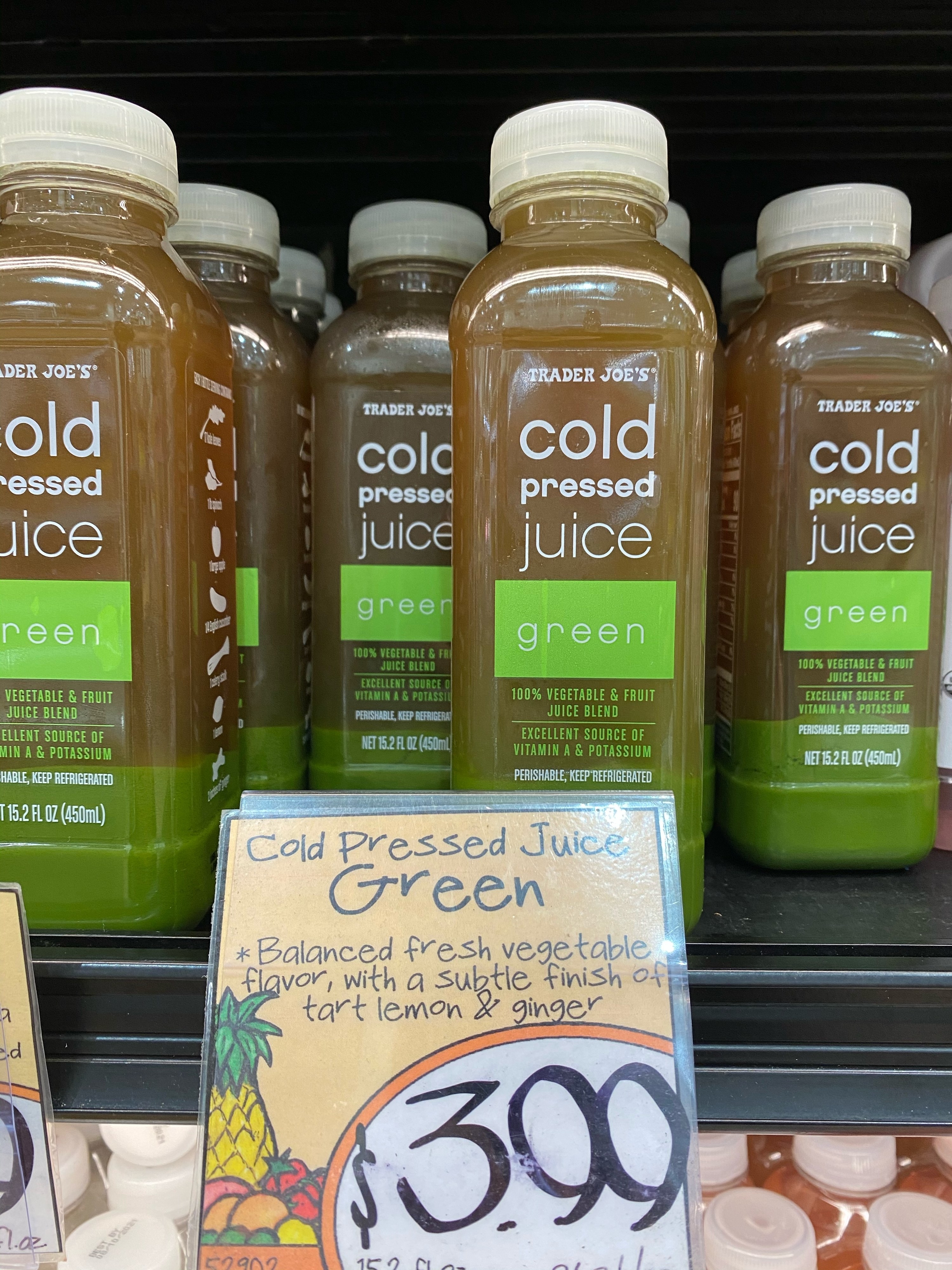 Trader Joe&#x27;s cold pressed green juice.