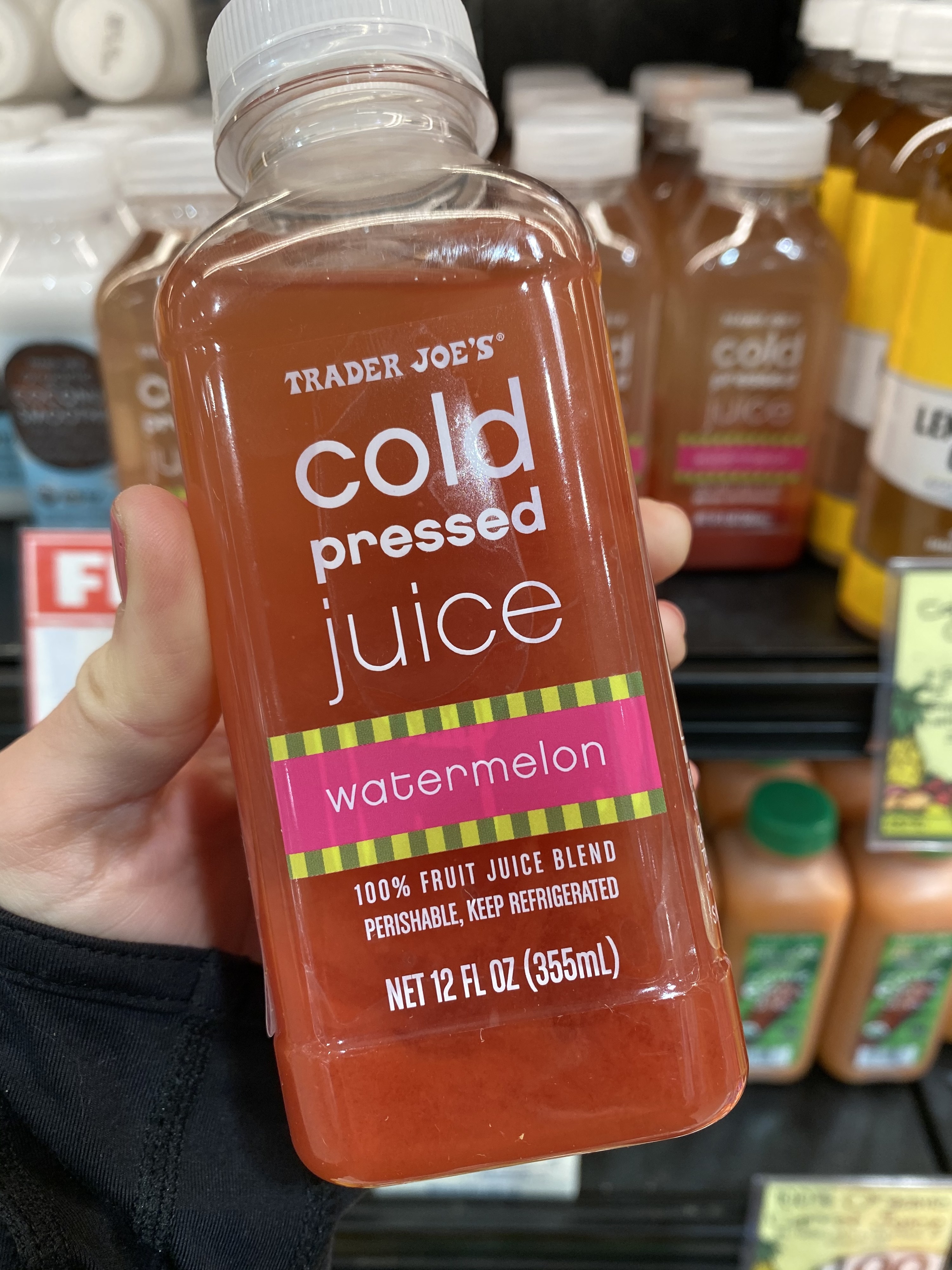 Trader Joe&#x27;s cold pressed watermelon juice.