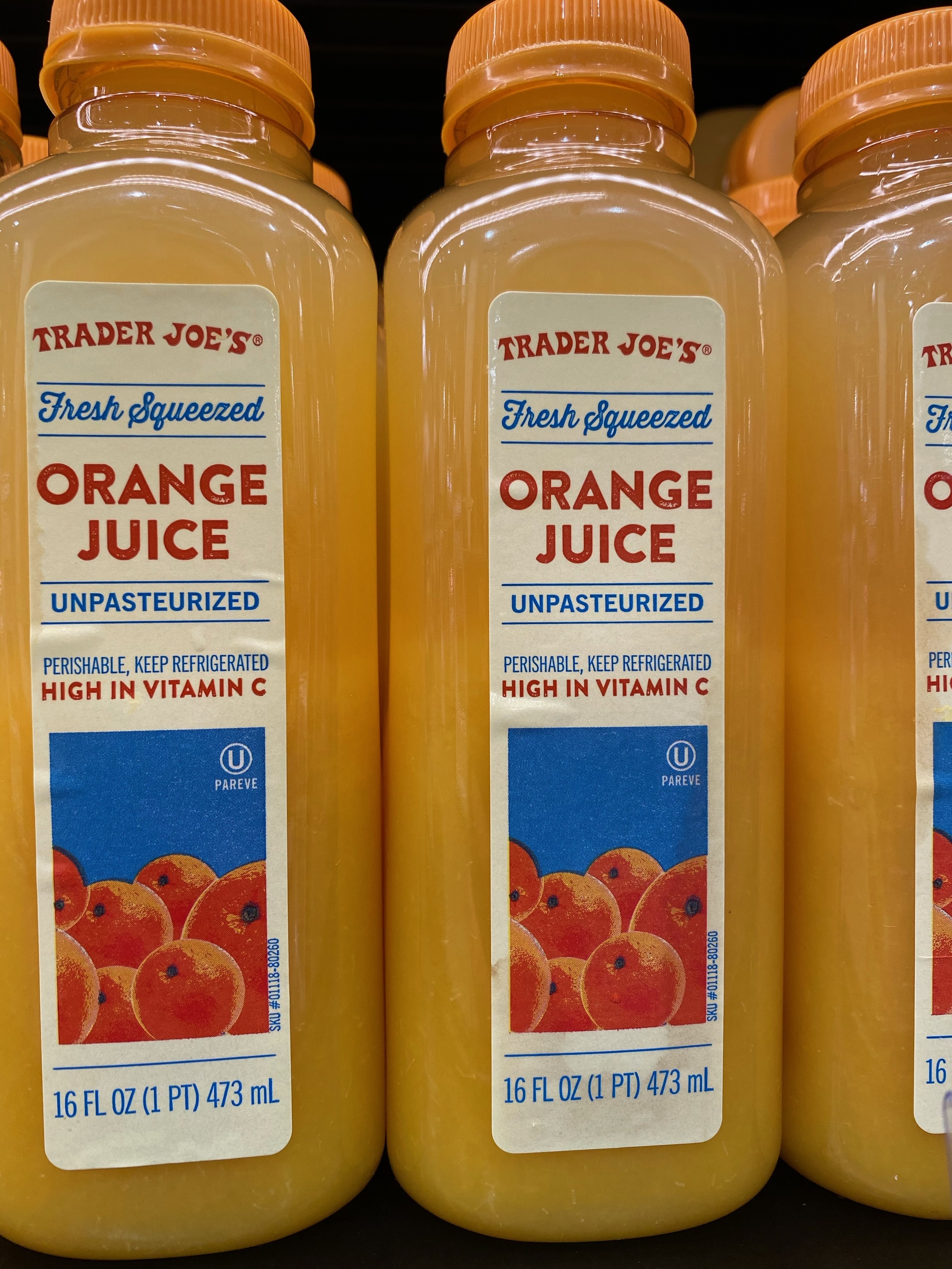 Trader Joe&#x27;s fresh squeezed orange juice.
