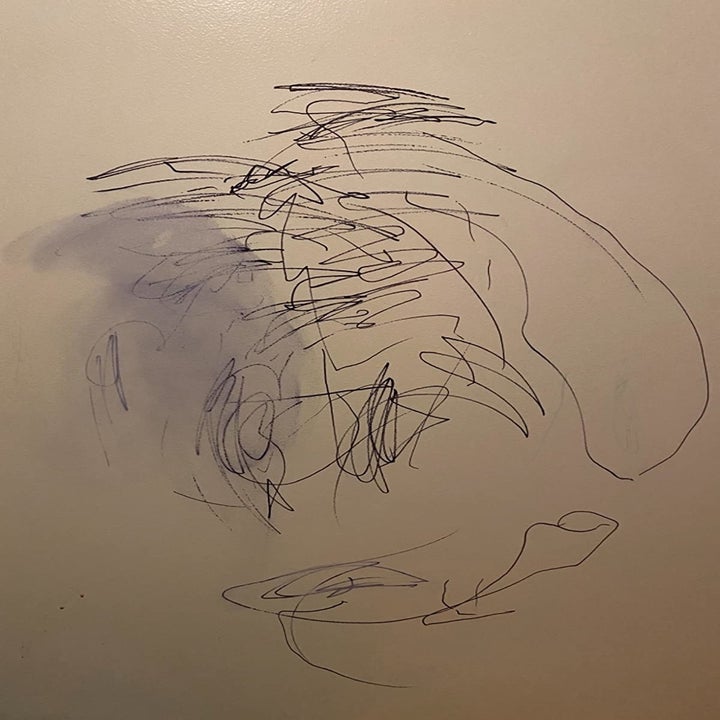 Reviewer's photo showing permanent marker scribbles on a wall