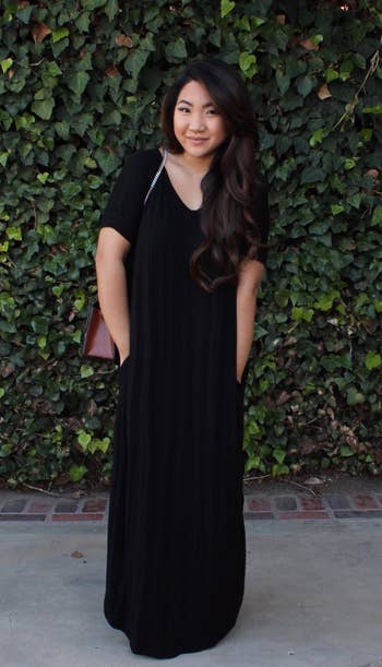 a different reviewer wearing the dress in black