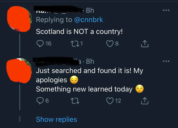person who thinks Scotland is not a country