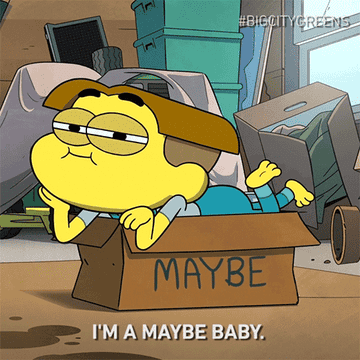 Cricket Green lying in a box labeled &quot;maybe,&quot; kicking his feet and saying, &quot;I&#x27;m a maybe baby&quot;