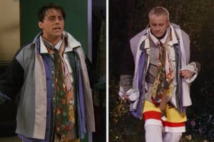 Joey then vs. now wearing Chandler's clothes in the one where no one's ready