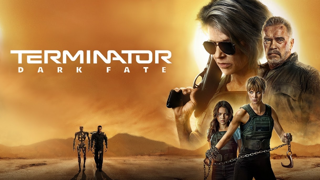 Movie poster for &quot;Terminator: Dark Fate&quot; featuring women preparing for battle against robots