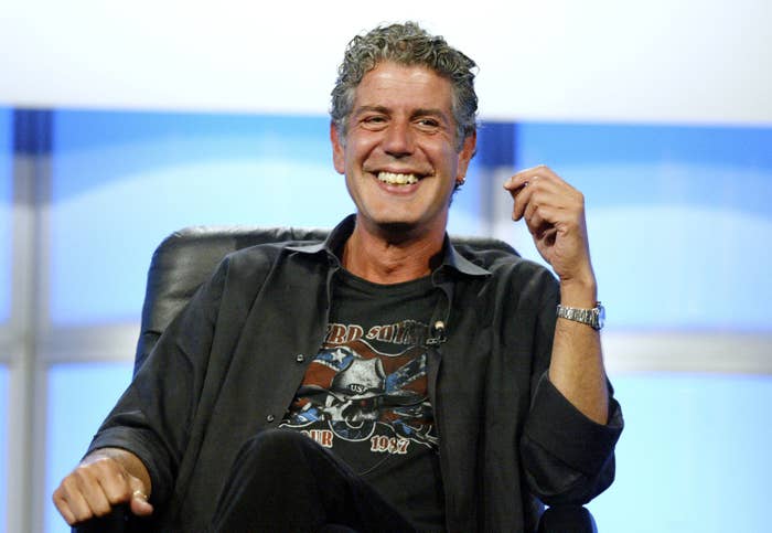 Anthony Bourdain smiles at the Discovery Networks&#x27; Travel Channel presentation at the 2005 Television Critics Association Summer Press Tour at the Beverly Hilton Hotel