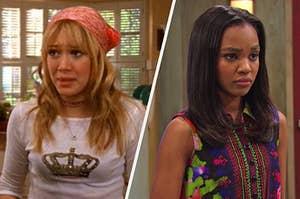 On the left, Hilary Duff as Lizzie on "Lizzie McGuire," and on the right, China Anne McClain as Chyna on "A.N.T. Farm"