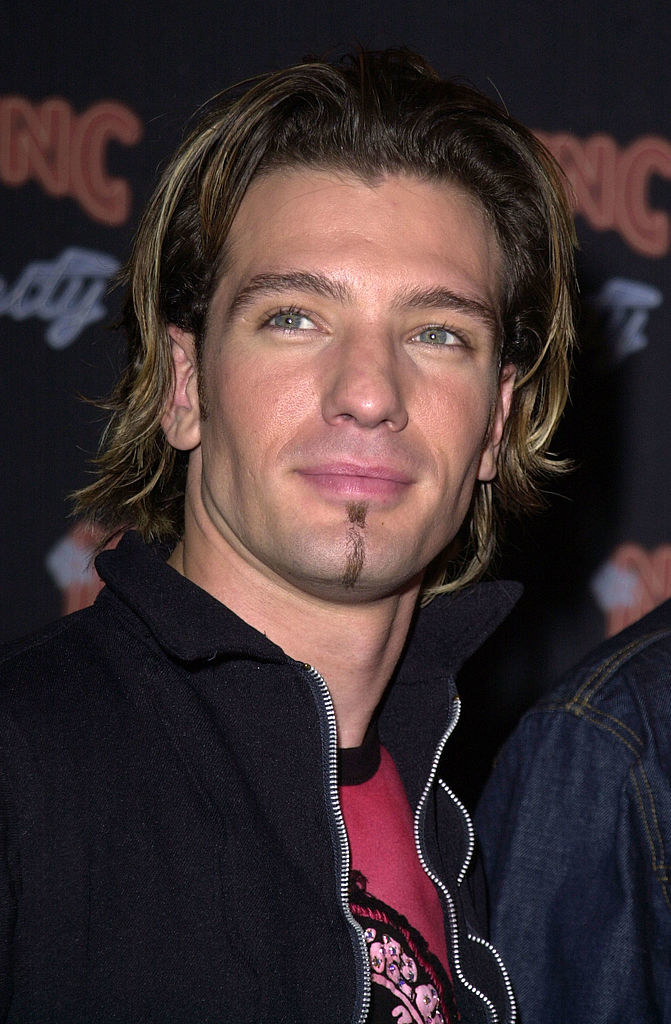 JC Chasez with a chin strap