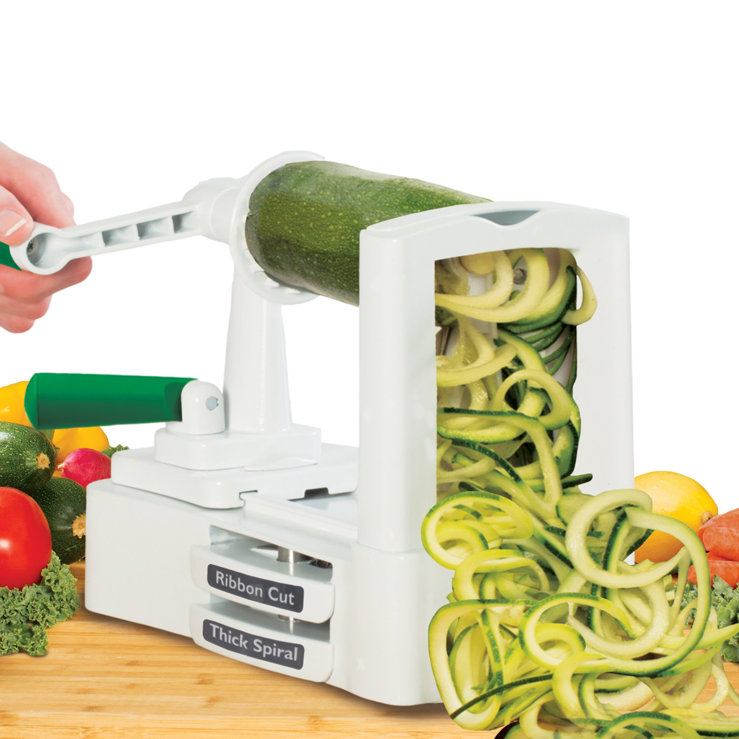 The vegetable slicer making zucchini noodles