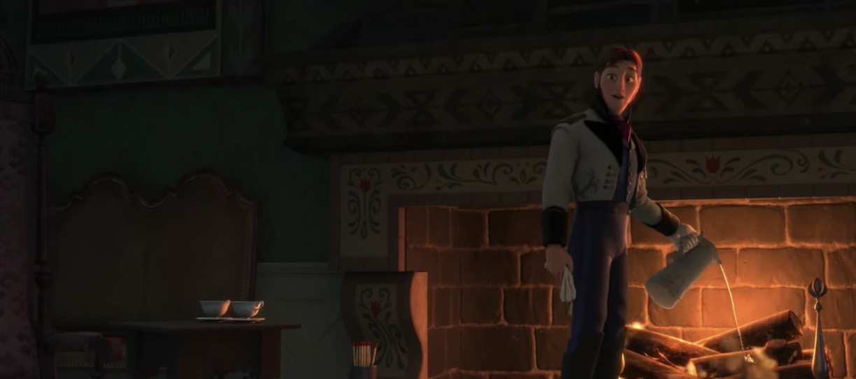 Prince Hans putting out the fire in Frozen