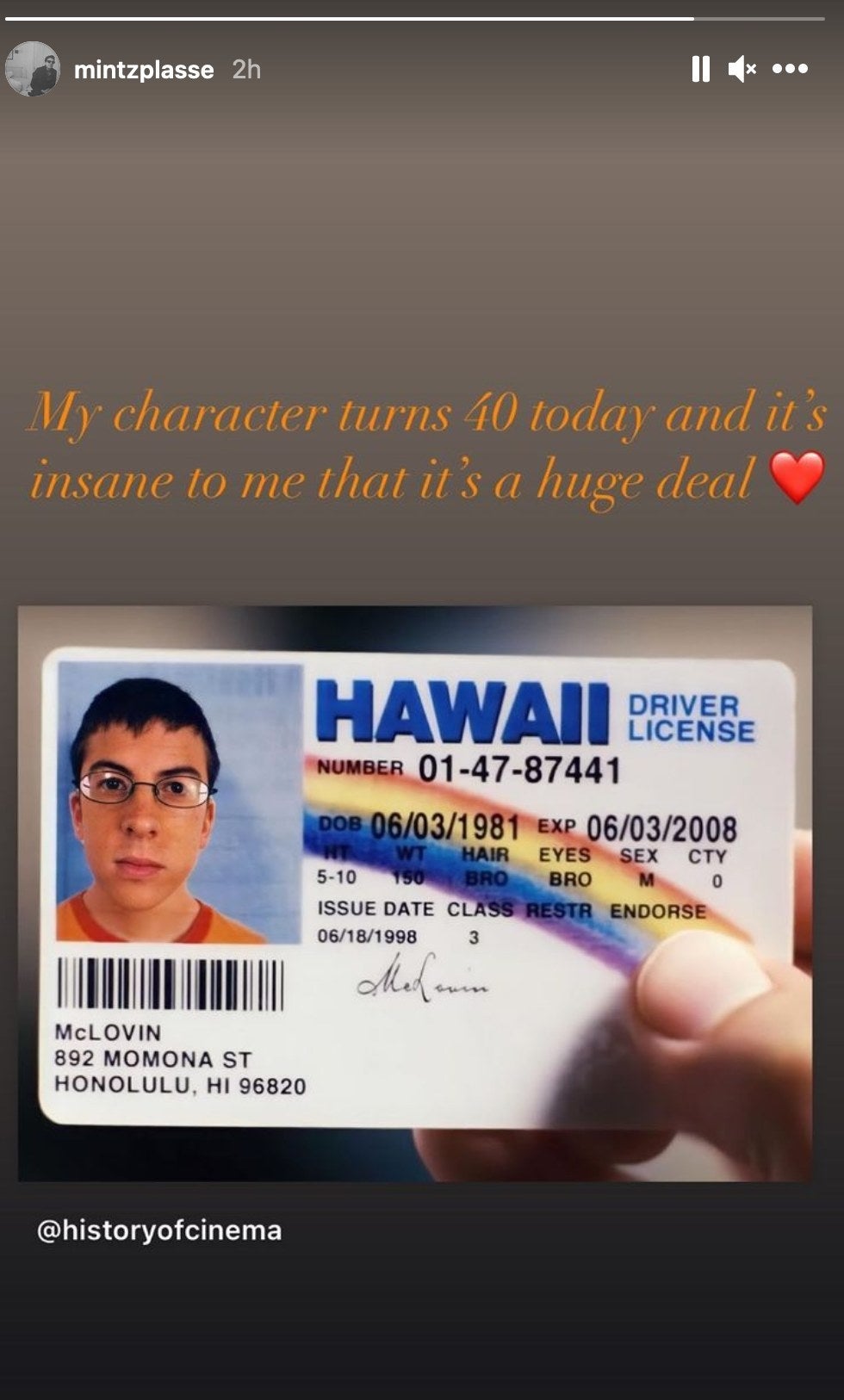 Chris Mintz-Plasse celebrating McLovin&#x27;s birthday