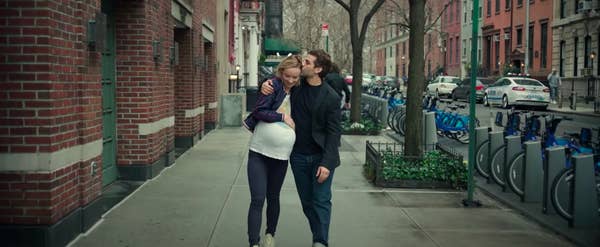 Pregnant Abby and Will walking down a New York City street in "Life Itself"