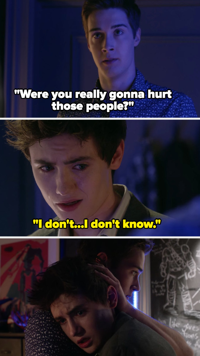 Miles asks Hunter if he was really going to use the gun to hurt people at the dance and Hunter says he doesn&#x27;t know, breaks down in Miles&#x27; arms scared