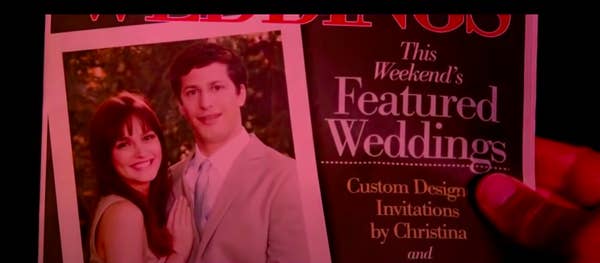 Todd and Jamie in a wedding magazine in "That's My Boy"