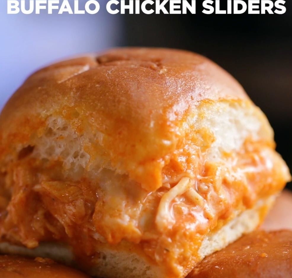 A slider with cheesy Buffalo chicken