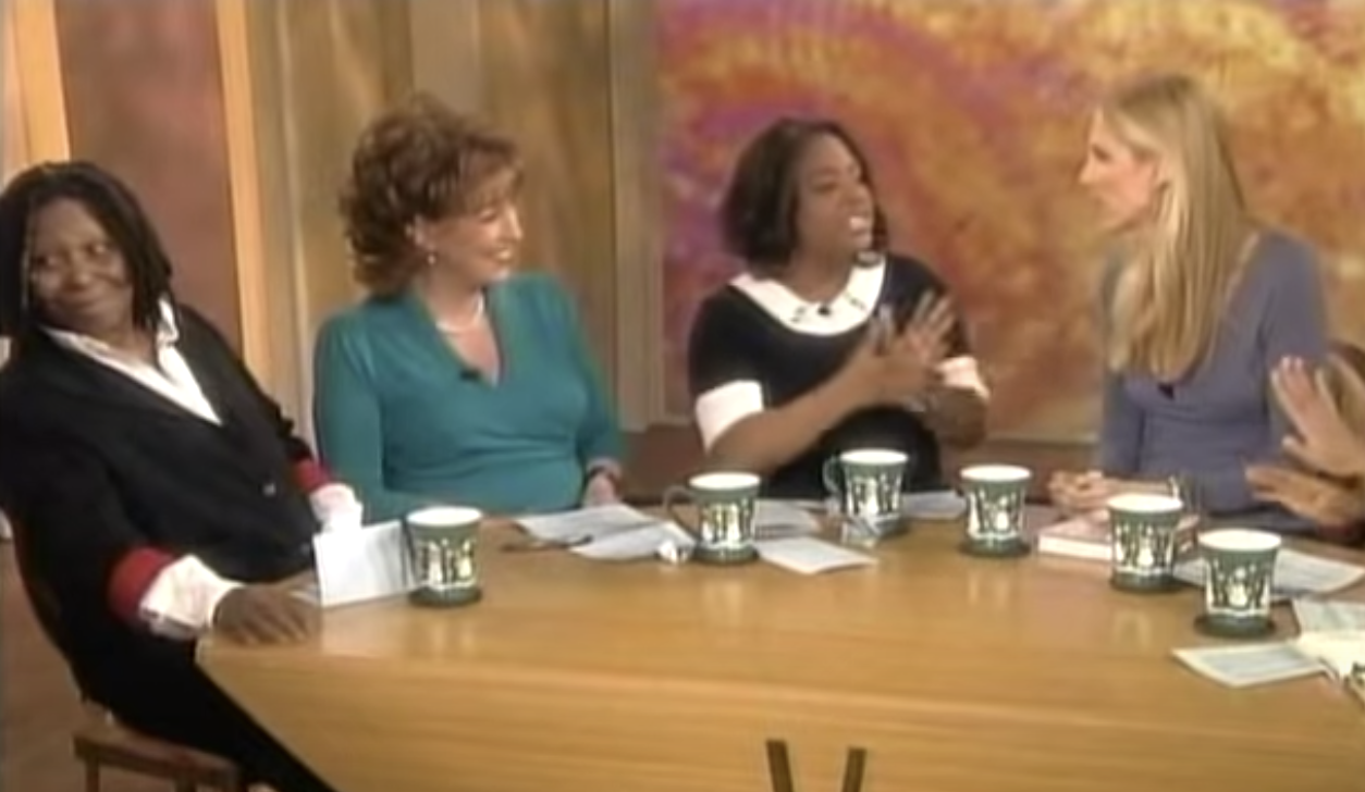 ann coulter on the view, with some hosts engaging and whoopi goldberg looking away in confusion