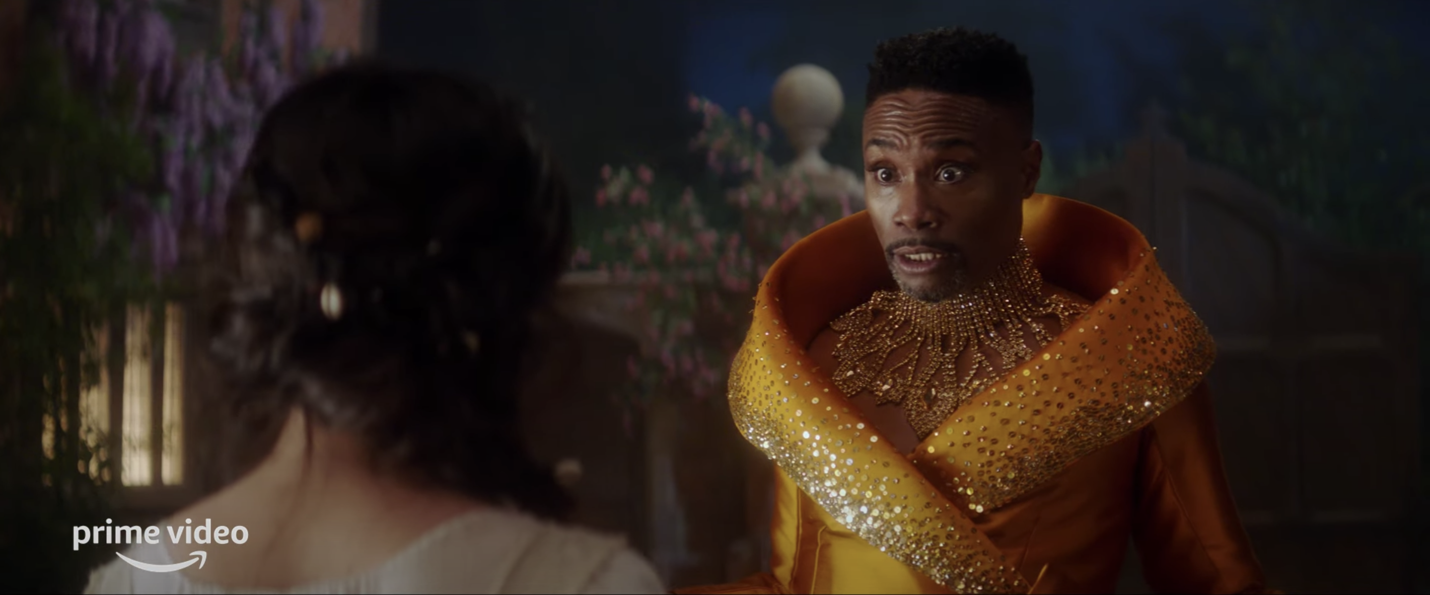 Billy Porter (the Fairy Godmother) questions Camila Cabello (Cinderella) on set of Amazon Prime Video&#x27;s &quot;Cinderella&quot;