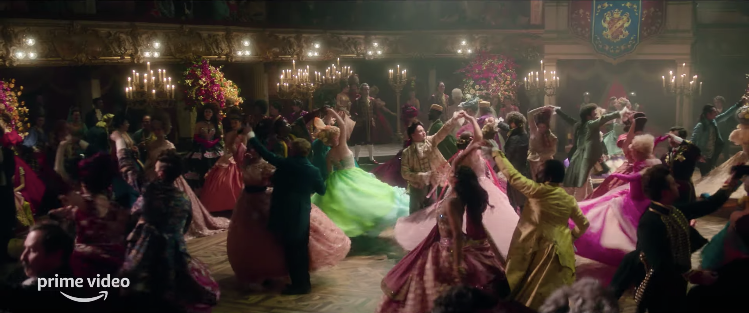 A romantic ball scene on the set of Amazon Prime Video&#x27;s &quot;Cinderella&quot;