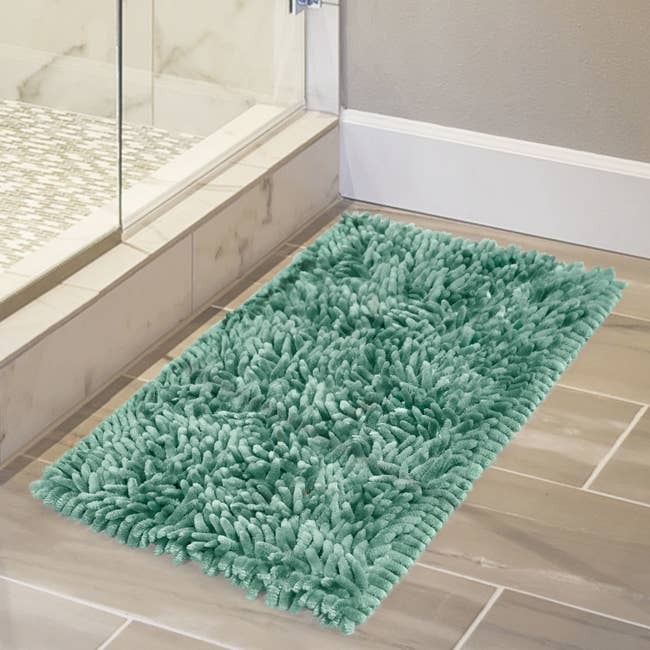 The memory bath mat on a bathroom floor