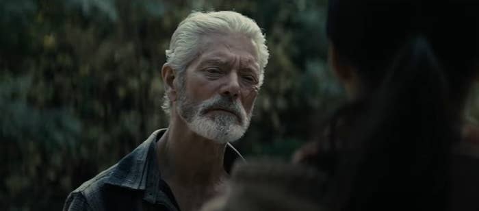 Stephen Lang with white hair and a white beard as &quot;The Blind Man&quot;