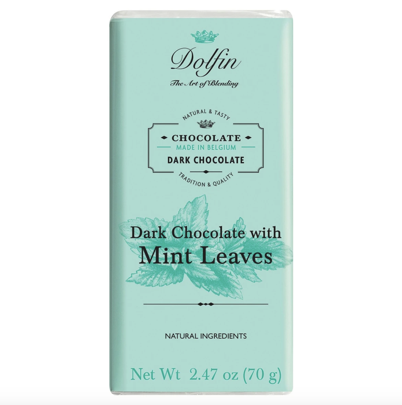 dark chocolate bar with mint leaves
