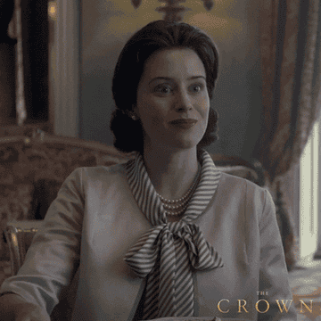 The Queen in &quot;The Crown&quot; picking up a cup of tea