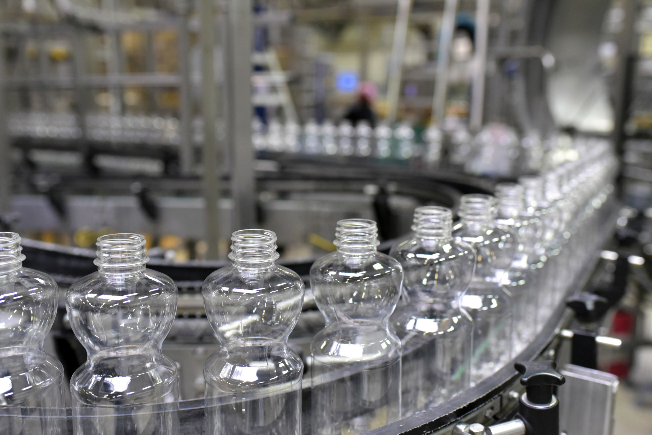 Plastic bottles in a factory