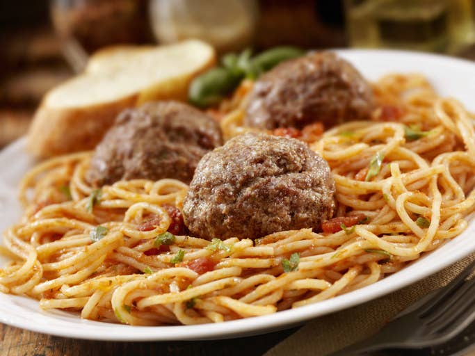 Large plate of spaghetti and meatballs