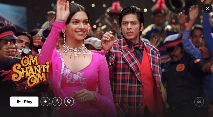 The two stars of &quot;Om Shanti Om&quot; appear on the Netflix homepage for the movie.
