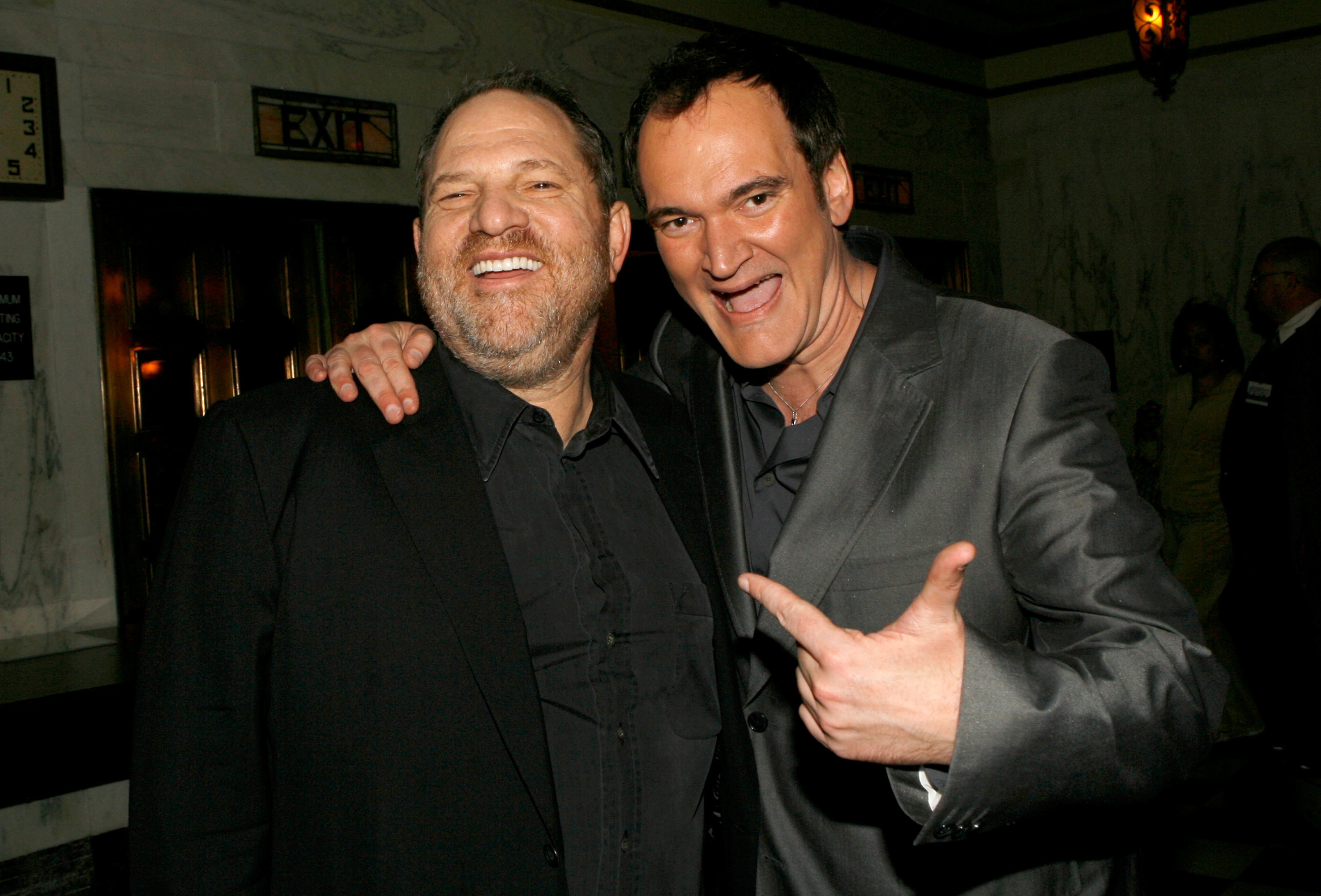 Tarantino points at Weinstein as both share a laugh