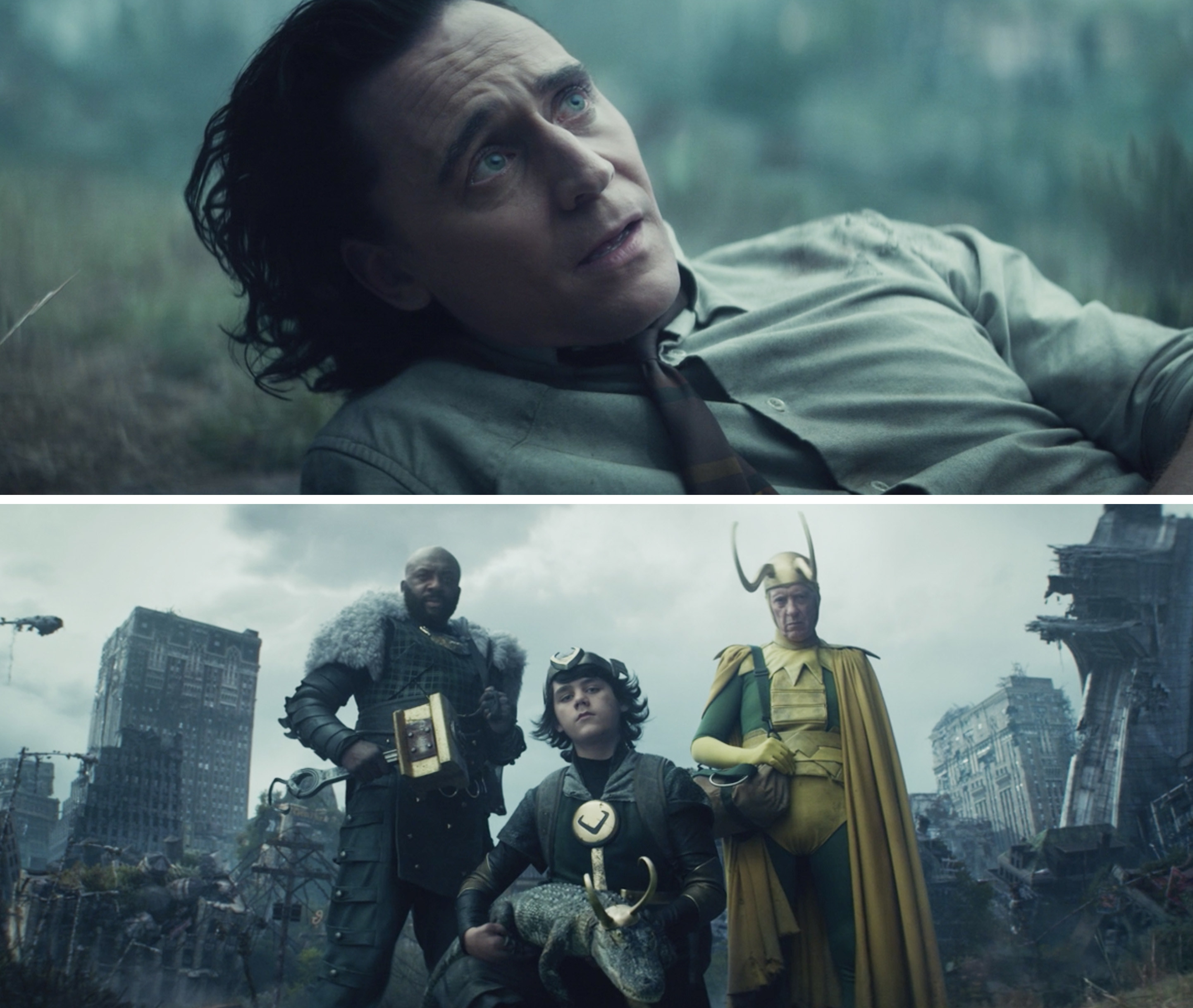 Loki looking up at four Lokis