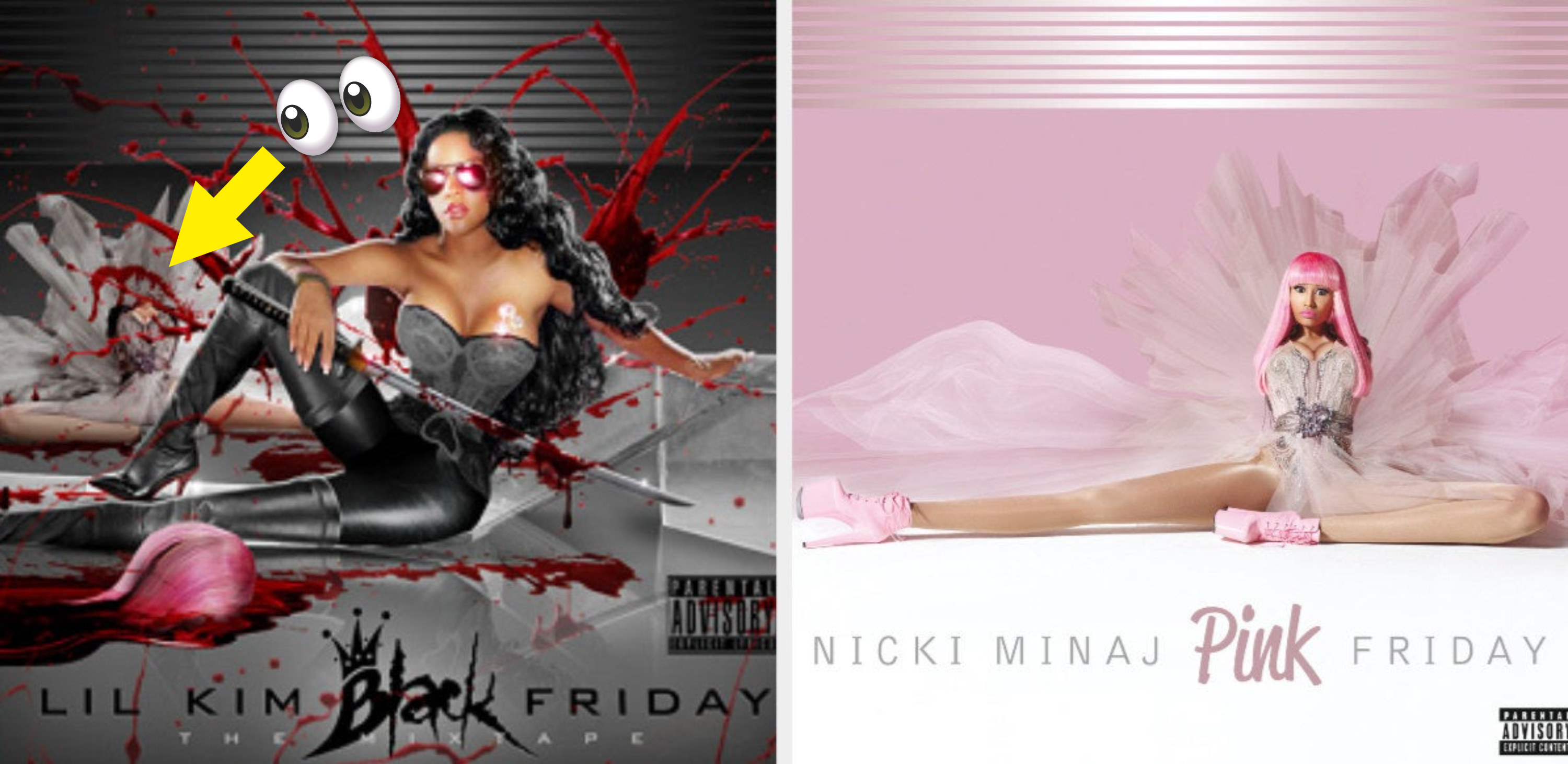 Lil&#x27; Kim&#x27;s mixtape cover for &quot;Black Friday;&quot; Nicki Minaj&#x27;s album cover for &quot;Pink Friday&quot;