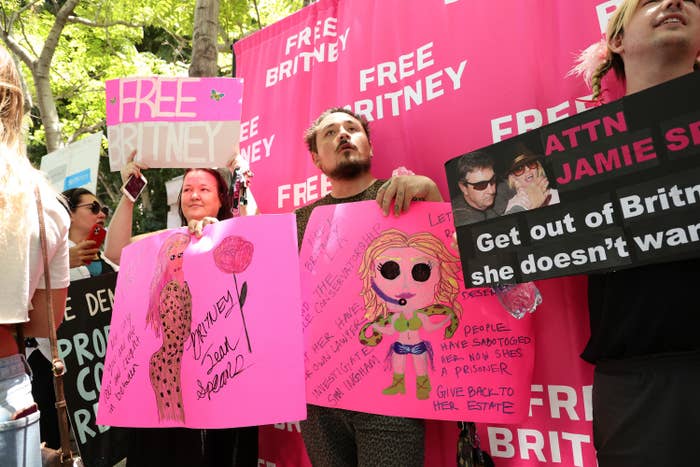 Fans hold up Free Britney signs