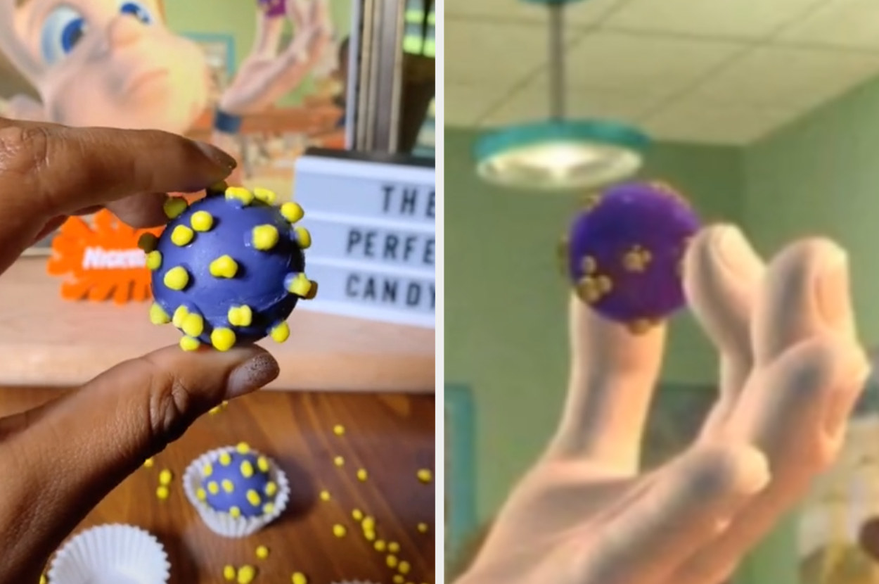 Gabrielle holding her perfect candy next to Jimmy holding his perfect candy in Jimmy Neutron