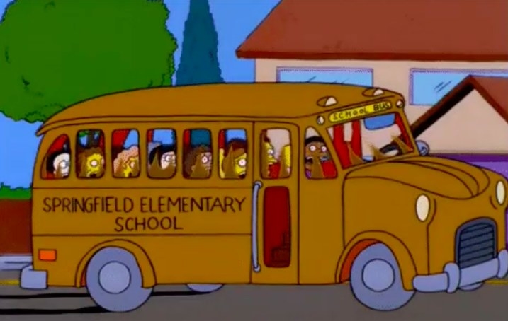 The school bus from the Simpsons full of kids