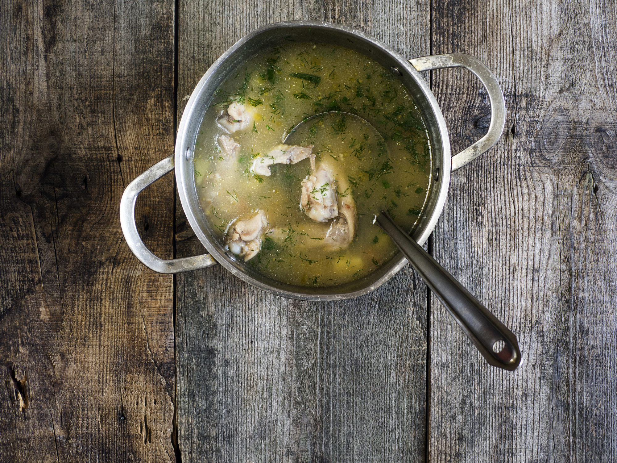 A pot of homemade chicken soup.