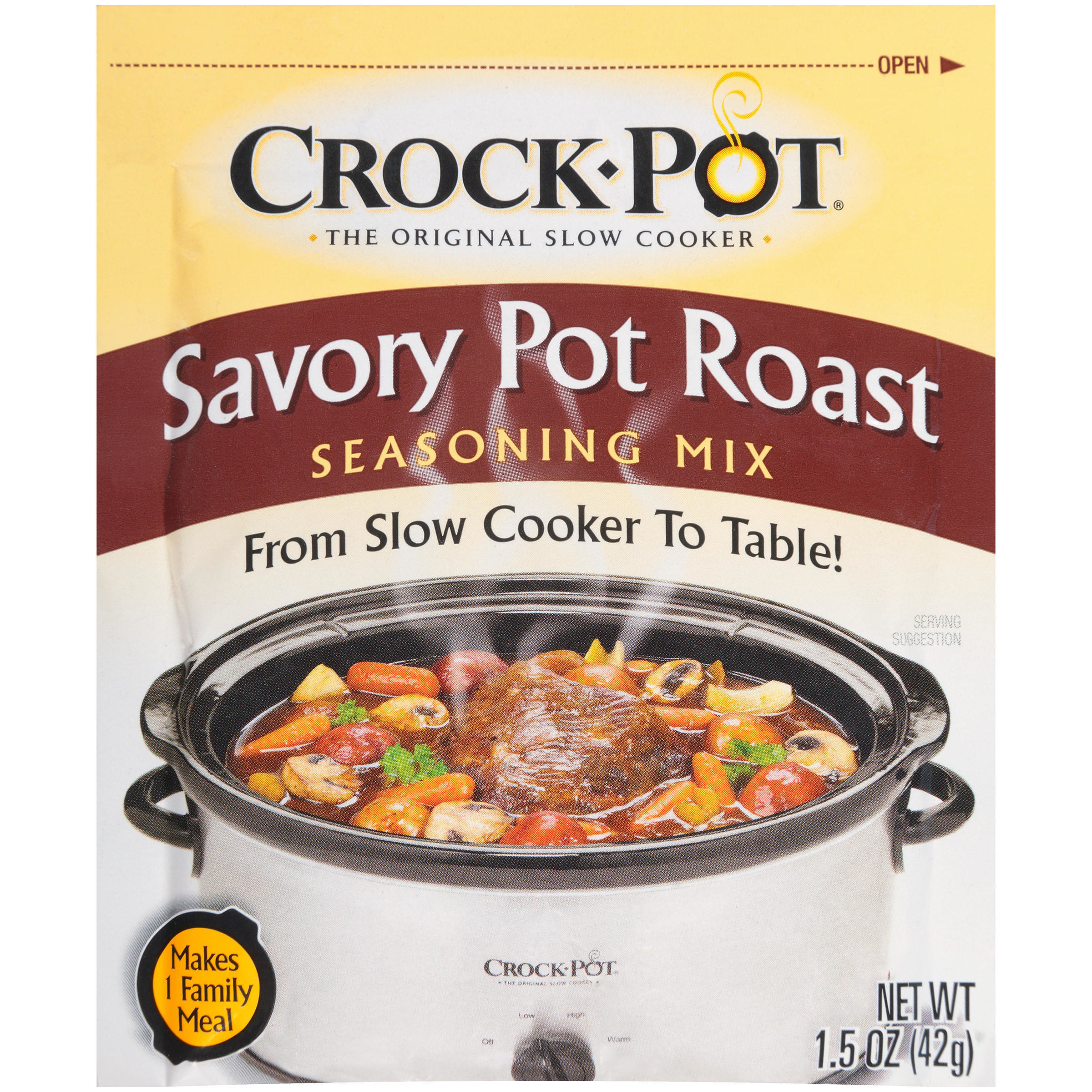 the yellow packaging with a photo of a slow cooker of stew