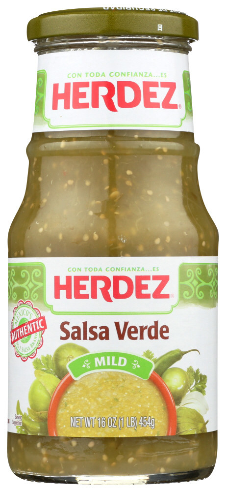 the bottle of green salsa