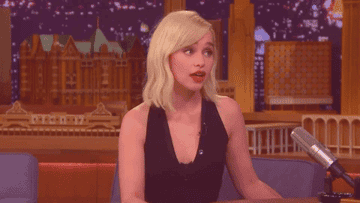 Emilia Clarke makes an exasperated face and then smiles wide while visiting &quot;The Tonight Show With Jimmy Fallon&quot;