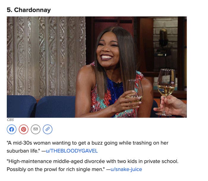 a screenshot of the article, saying chardonnay is for suburban divorcées