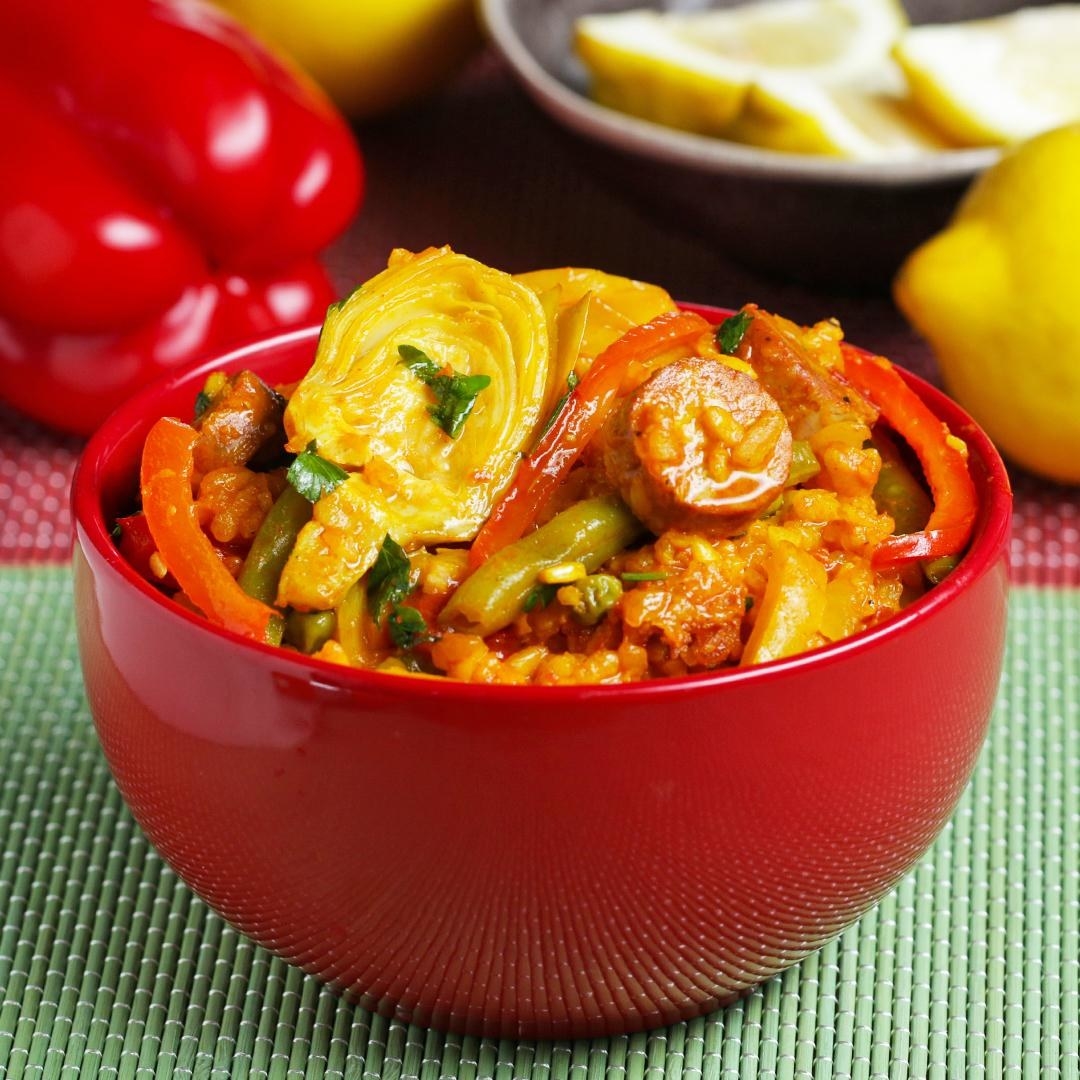 Bowl of spicy paella