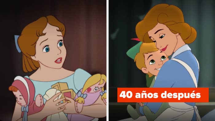 Wendy as a kid, then 40 years later with a young son