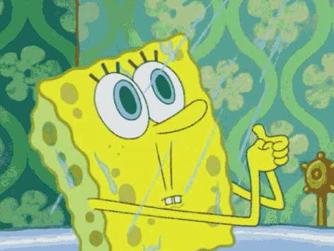 SpongeBob looking shocked in the shower in "SpongeBob SqaurePants"