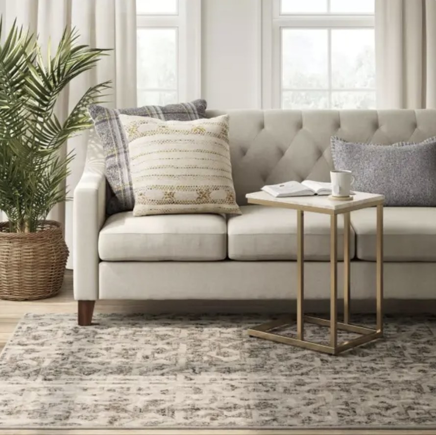 Geometric rug in living room